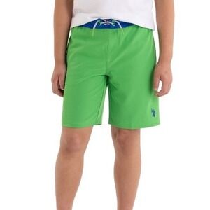 U.S. Polo Assn. Boys Swim Trunks Shorts M/8 Green Blue Quick Dry‎ Built-In Boxer